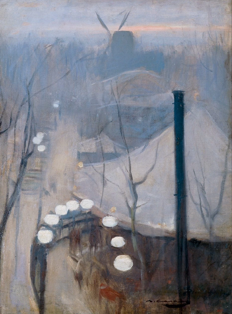 Ramon Casas - 117, Veduta del quartiere Montmartre con un mulino a Parigi